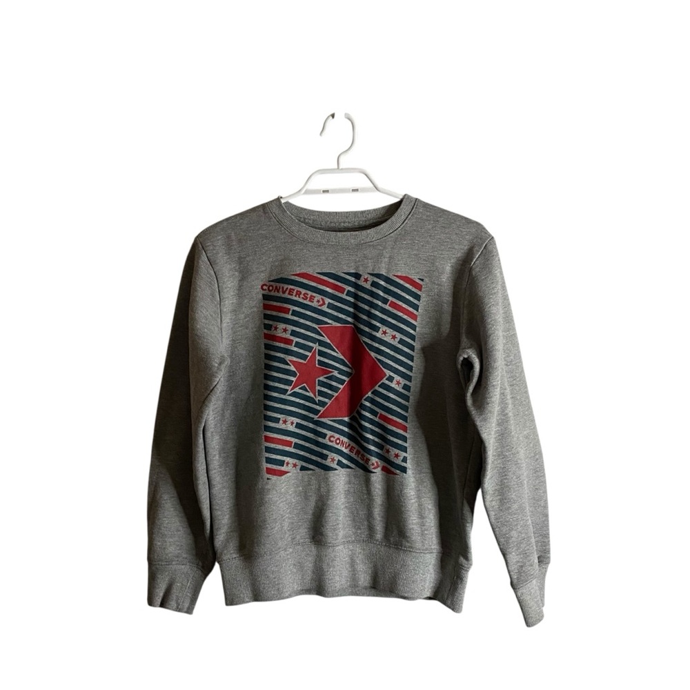 Converse Youth Boy’s Heather Gray Graphic Print Crewneck Sweatshirt